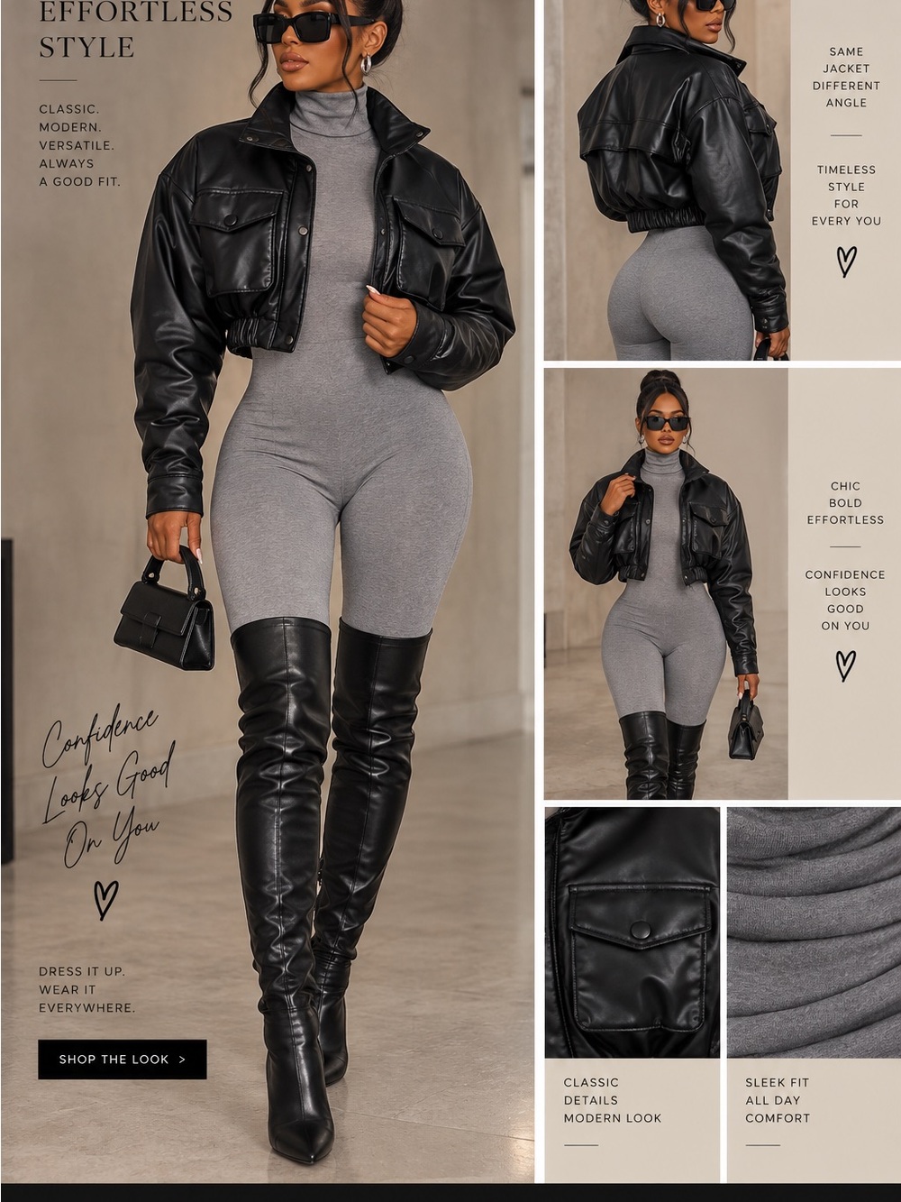 Cropped Faux Leather Jacket — Black